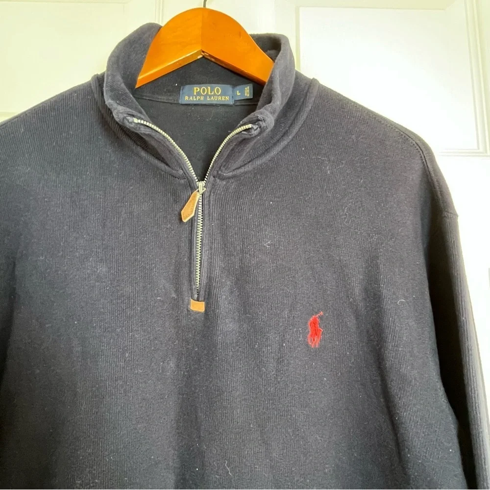 Polo by Ralph Lauren Navy Quarter-Zip Pullover Red Pony Size Large